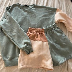 Color Block Matching Sweat Set - 2pcs